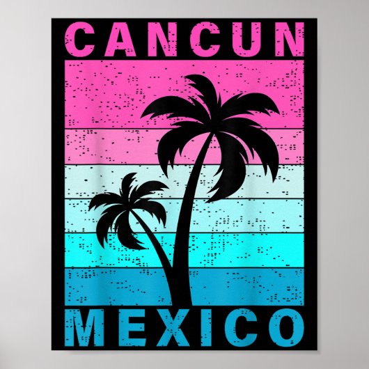 Retro Tropical Sunset Cancun Beach Mexico Summer V ポスター (正面)