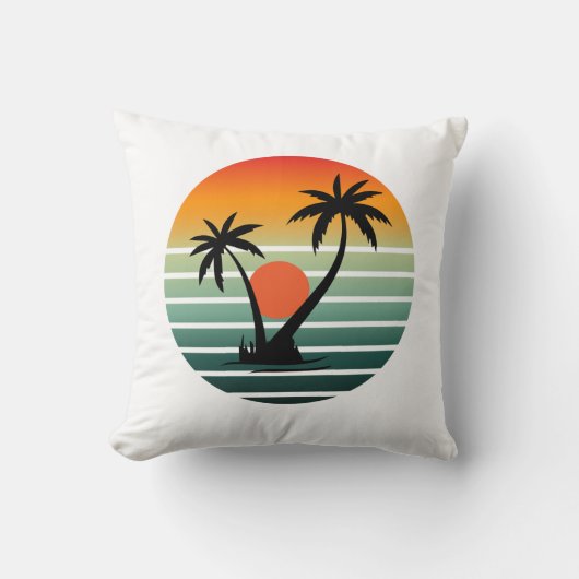 Retro Tropical Sunset with Palm Trees クッション (正面)