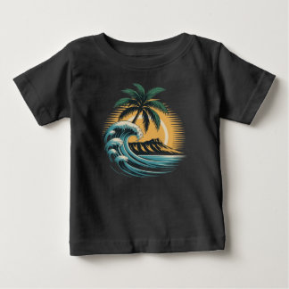Retro Tropical Surf -Vintage Great Wave Palm Tree  ベビーTシャツ