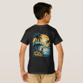 Retro Tropical Surfer Vintage Sunset Wave Hibiscus Tシャツ (裏面フル)