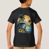 Retro Tropical Surfer Vintage Sunset Wave Hibiscus Tシャツ (裏面)