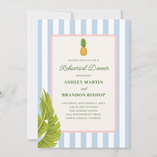 Retro Tropics Modern Coastal Rehearsal Dinner 招待状 (正面)