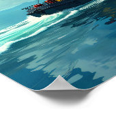 Retro Tugboat Nautical Coastal Landscape Scenic ポスター (角)