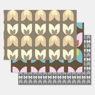 Retro Tulip Fall Colors ラッピングペーパーシート