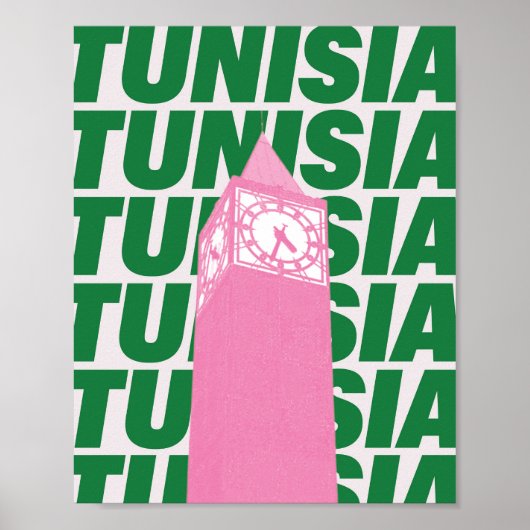Retro Tunisia Clock Poster | Vintage Travel-Inspir ポスター (正面)