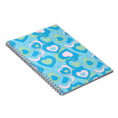 Retro Turquoise Blue Heart Spiral ノートブック (右側)