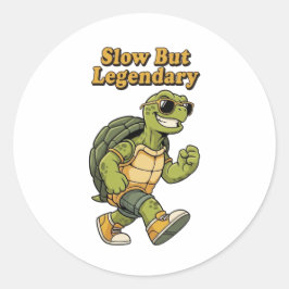 Retro Turtle Slow But Legendary Vinyl Sticker ラウンドシール