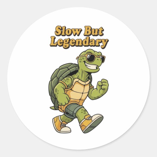 Retro Turtle Slow But Legendary Vinyl Sticker ラウンドシール (正面)