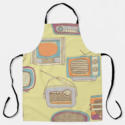retro tv and radio. seamless pattern エプロン (正面)