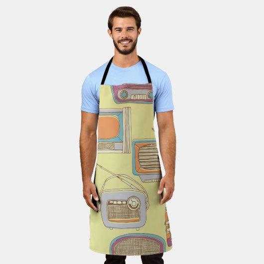retro tv and radio. seamless pattern エプロン (着用した状態)