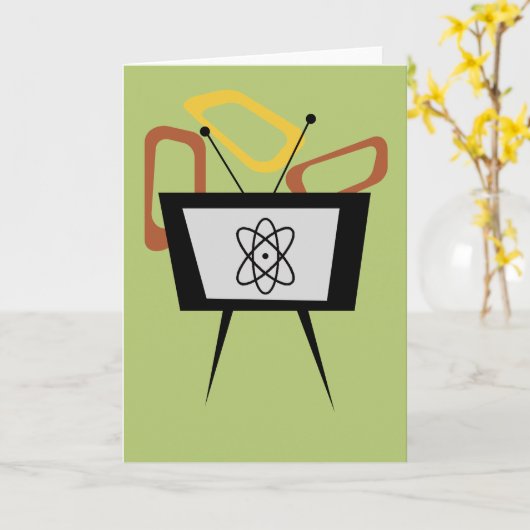 Retro TV Blank Folded Greeting Card カード (黄色い花)