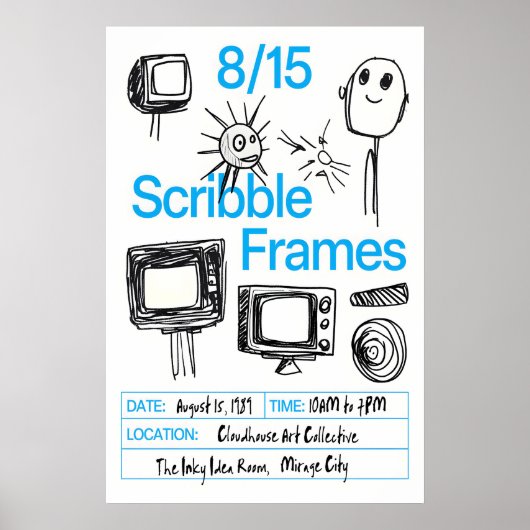 Retro TV Doodle Art Print Scribble Frames Poster ポスター (正面)
