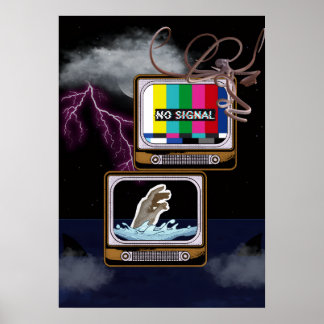Retro TV No Signal Ocean Storm Surreal Art ポスター