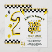 Retro Two Cool 2nd Birthday Party  招待状 (正面/裏面)