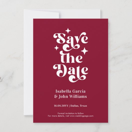 Retro Typography Photo Wedding Save The Date 案内状 (正面)