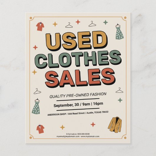 Retro Typography - Used Clothes Sales チラシ (正面)