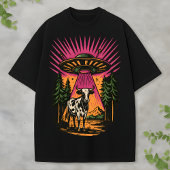 Retro UFO Cow Alien Forest Scene Funny Sci-Fi Tシャツ