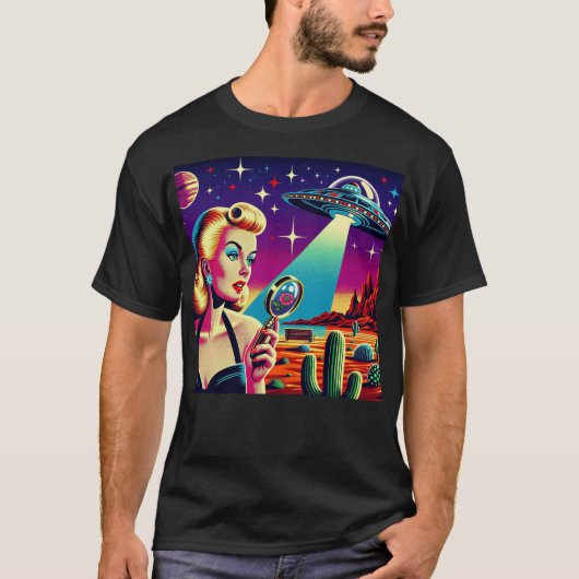 Retro UFO Pin-Up Tシャツ (正面)