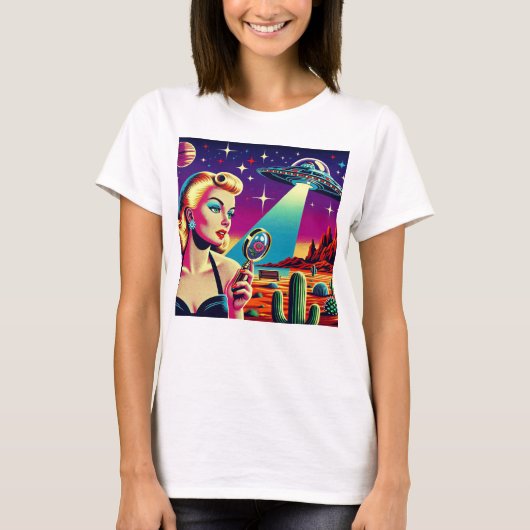 Retro UFO Pin-Up Tシャツ (正面)