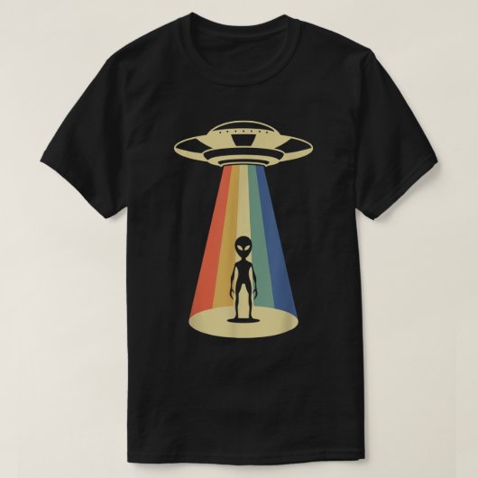 Retro UFO Rainbow Beam Alien Design Tシャツ (デザイン正面)