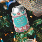 Retro Ugly Christmas Sweater Aqua Blue Red Hearts 缶クーラー