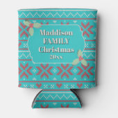 Retro Ugly Christmas Sweater Blue Red Holly 缶クーラー (正面)