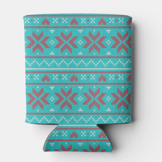 Retro Ugly Christmas Sweater Blue Red Holly 缶クーラー (裏面)