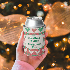 Retro Ugly Christmas Sweater Green Red Hearts 缶クーラー