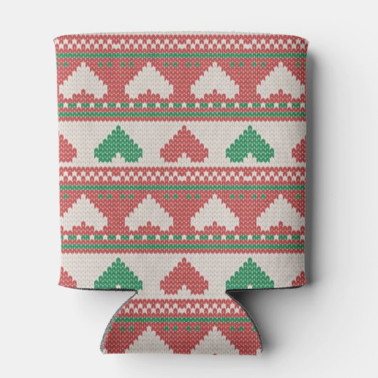 Retro Ugly Christmas Sweater Green Red Hearts 缶クーラー (裏面)