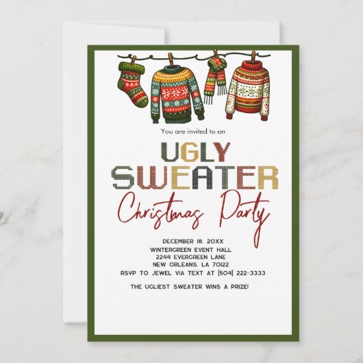 Retro Ugly Christmas Sweater Holiday Party  招待状 (正面)