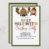 Retro Ugly Christmas Sweater Holiday Party  招待状 (正面/裏面)