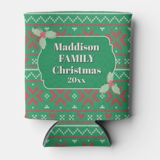 Retro Ugly Christmas Sweater in Green 缶クーラー (正面)