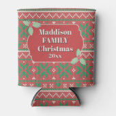 Retro Ugly Christmas Sweater Red Green Holly 缶クーラー (正面)