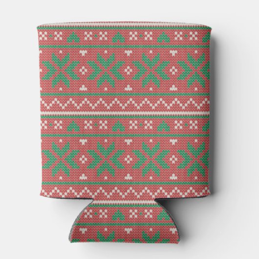 Retro Ugly Christmas Sweater Red Green Holly 缶クーラー (裏面)