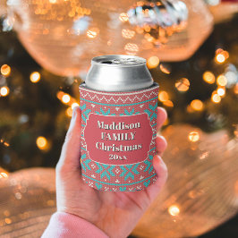 Retro Ugly Christmas Sweater Snowflakes 缶クーラー