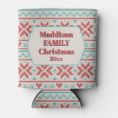 Retro Ugly Christmas Sweater Snowflakes White 缶クーラー (正面)