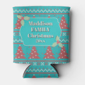 Retro Ugly Christmas Sweater with Trees in Blue 缶クーラー (正面)