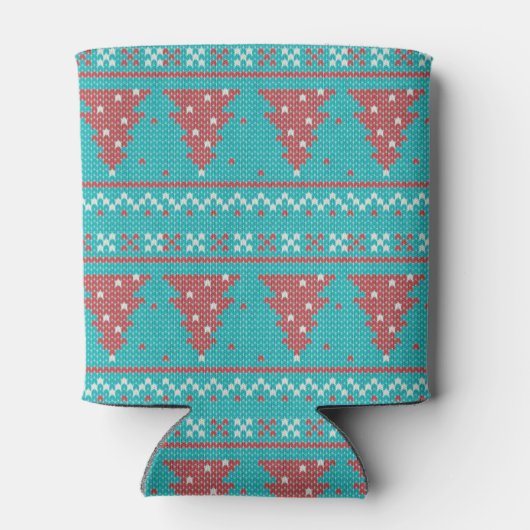 Retro Ugly Christmas Sweater with Trees in Blue 缶クーラー (裏面)