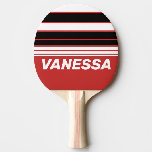 Retro Urban Zebra Horizon Striping with Name 卓球ラケット (正面)