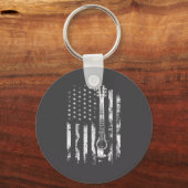 Retro Us Flag Acoustic Guitar Distressed Patriotic キーホルダー (正面)