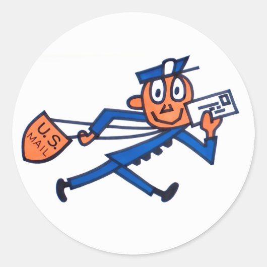 Retro US Mail Carrier Cartoon sticker ラウンドシール (正面)