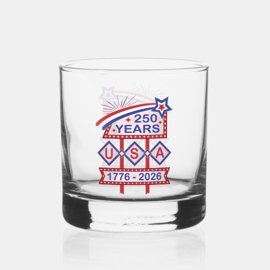 Retro USA 250th Anniversary Marquee Sign 1776-2026 ウイスキーグラス (正面)