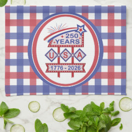 Retro USA 250th Anniversary Marquee Sign 1776-2026 キッチンタオル