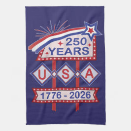 Retro USA 250th Anniversary Marquee Sign 1776-2026 キッチンタオル