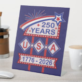 Retro USA 250th Anniversary Marquee Sign 1776-2026 台座サイン (インサイチュ)