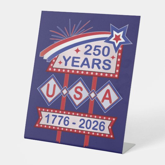Retro USA 250th Anniversary Marquee Sign 1776-2026 台座サイン (正面)
