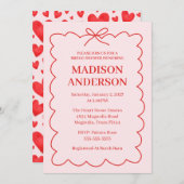 Retro Valentine Bridal Shower Red Pink 招待状 (正面/裏面)