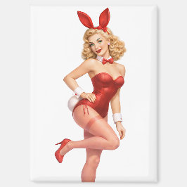 Retro Valentine Bunny Pin-Up Girl マグネット