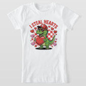 Retro Valentine Dinosaur Holding Heart TEE, Cute I Tシャツ (レイダウン)