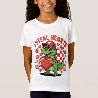 Retro Valentine Dinosaur Holding Heart TEE, Cute I Tシャツ